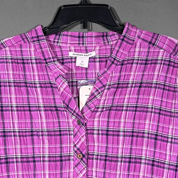 NWT Allison Daley Button Down Plaid Pink Shirt Size XL - Picture 3 of 11